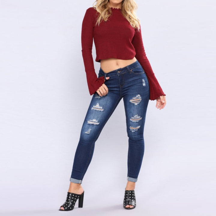 Damen Slim-Fit Jeans mit trendigen Destroyed-Details Drune