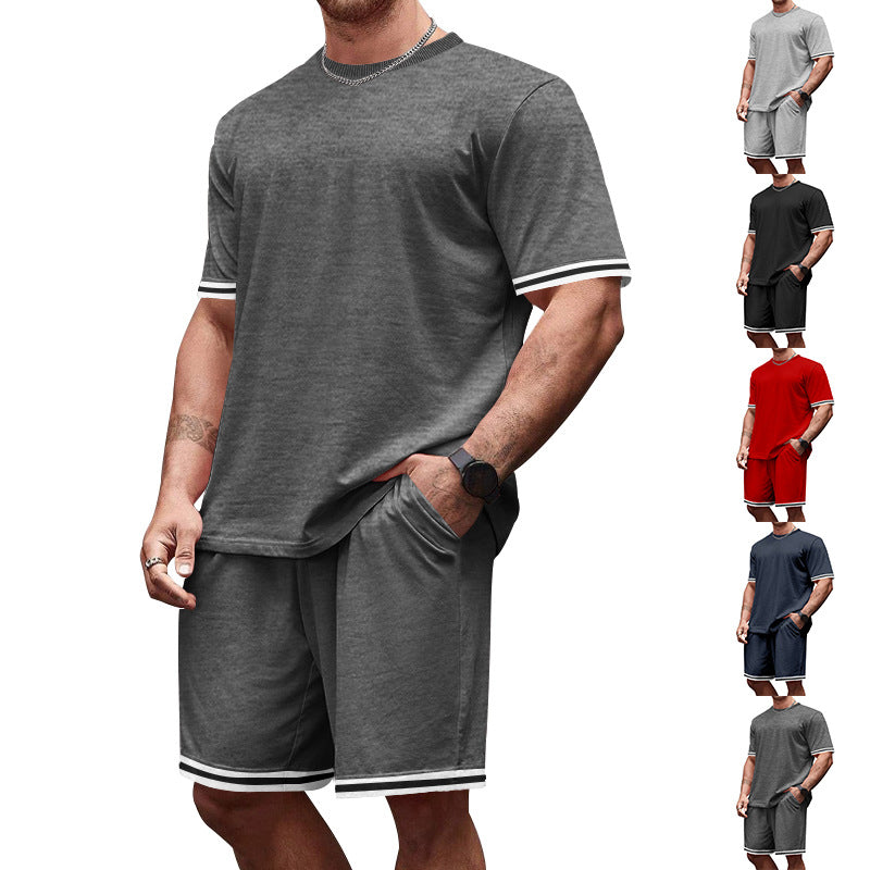 Herren nan sportliches Jersey-Set aus Kurzarmshirt und Bermudashorts mit Kontraststreifen elastischem Bund und Eingrifftaschen Drune