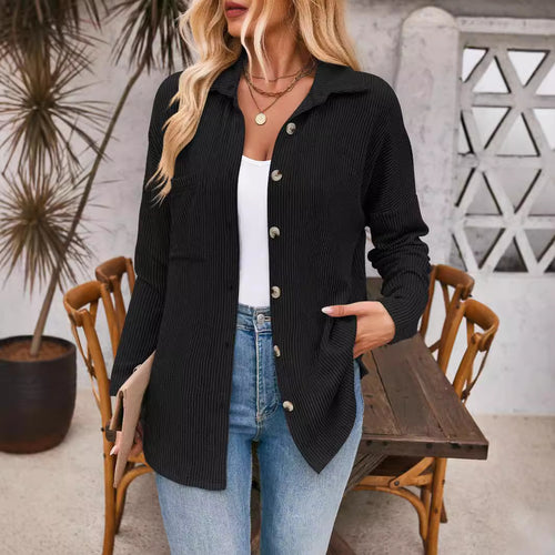 Damen Strukturierte Button-Down-Bluse mit Taschen Drune