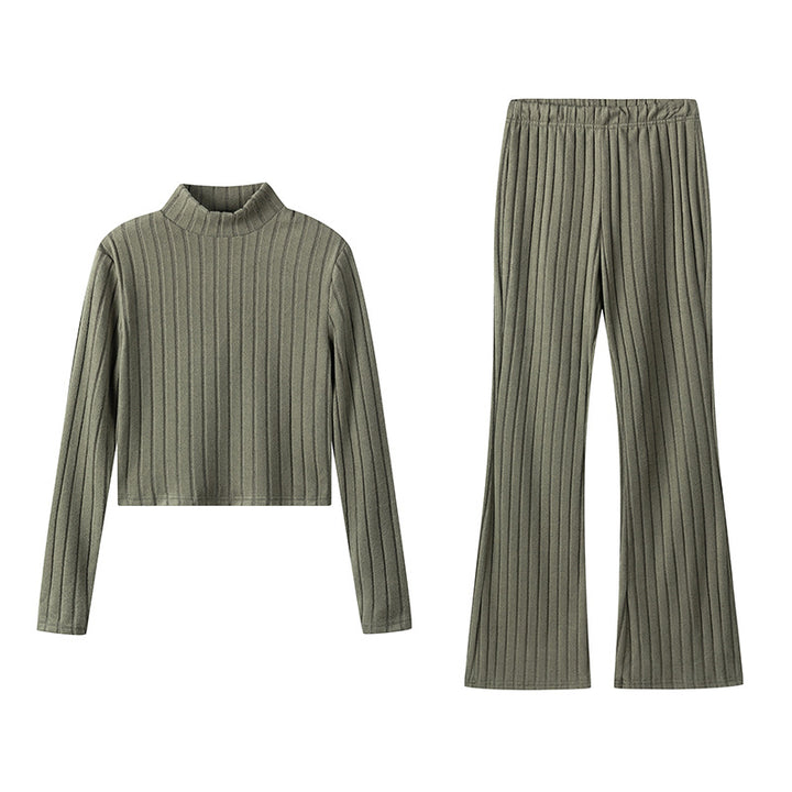 Damen Zweiteiliges Set mit hochgeschlossenem Pullover und ausgestellter Hose Drune