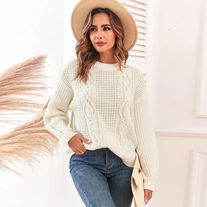 Damen Strickpullover mit Zopfmuster und lässigem Schnitt Drune