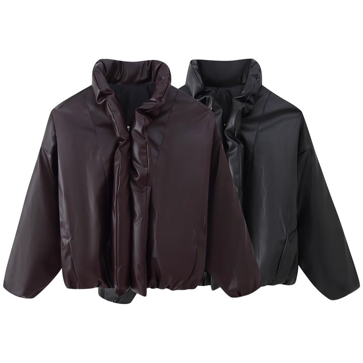 Damen Oversized Kunstleder‑Blouson mit voluminösem Stehkragen und elastischem Saum Drune