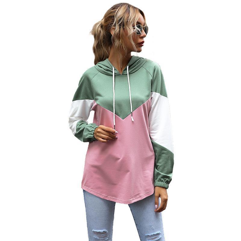 Damen Oversize Colorblock Kapuzenpullover mit Raglanärmeln und Tunnelzug Drune