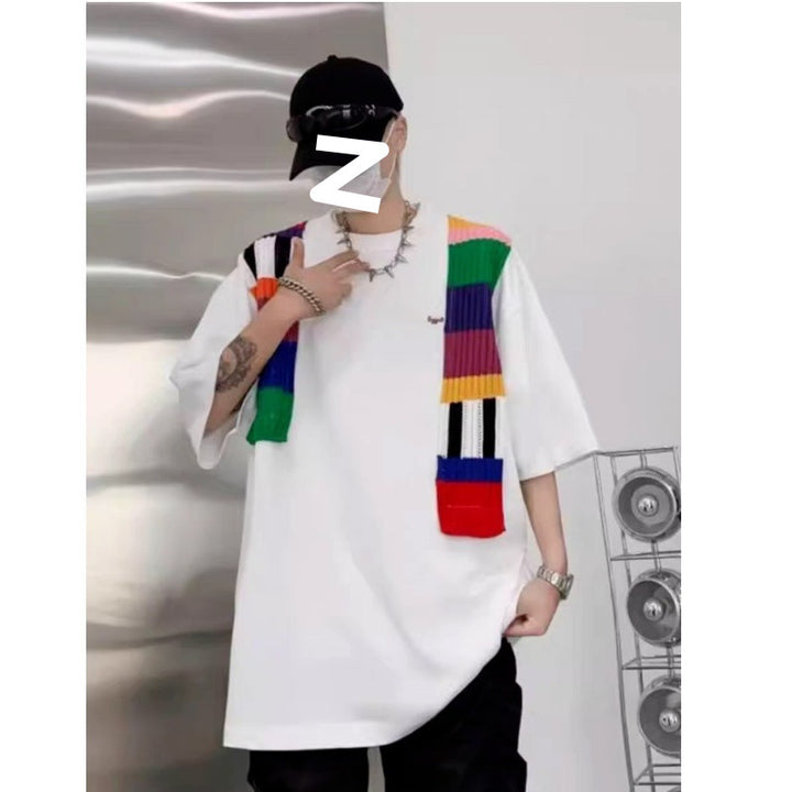 Unisex Oversized T-Shirt mit buntem Strickdetail Drune