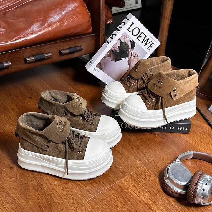 Damen Plateau-Sneaker mit modischem Falten-Design und bequemer Dämpfung Drune