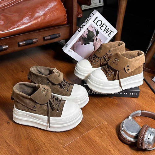 Damen Plateau-Sneaker mit modischem Falten-Design und bequemer Dämpfung Drune