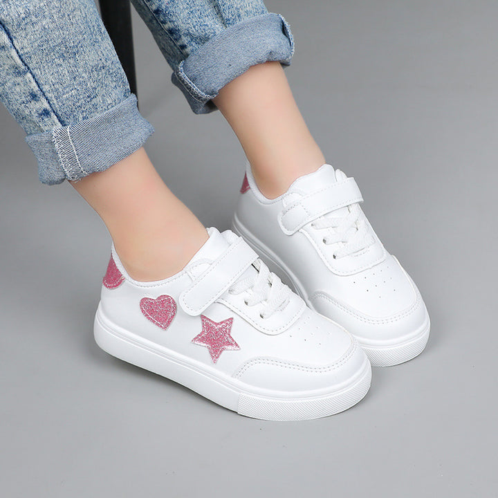 Damen Plateausneaker mit Klettverschluss und glitzernden Herz‑ und Sternapplikationen Drune