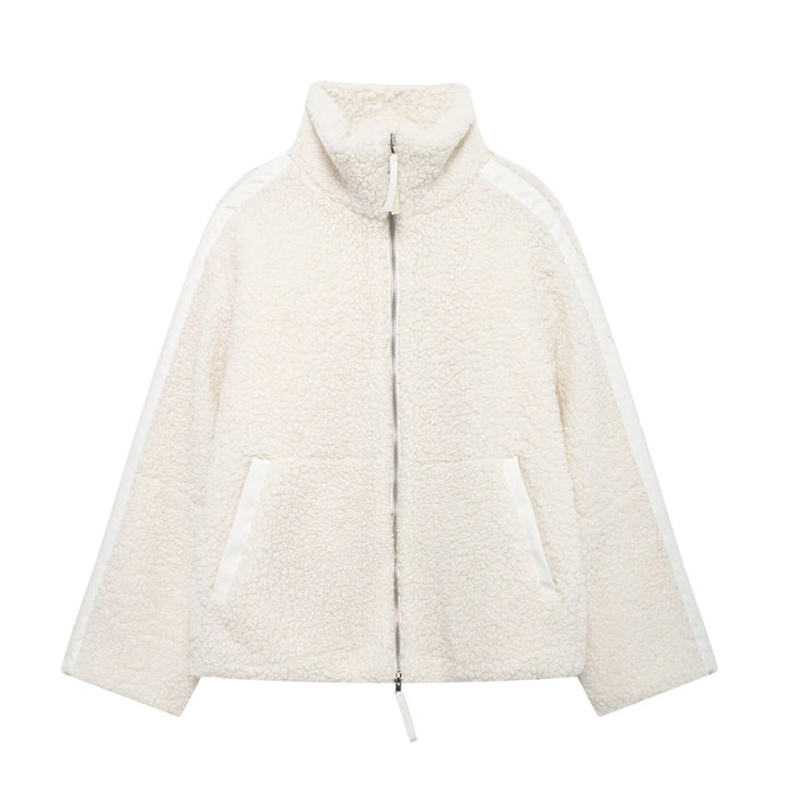 Damen Teddy-Fleecejacke mit hohem Kragen und seitlichen Reißverschlusstaschen Drune