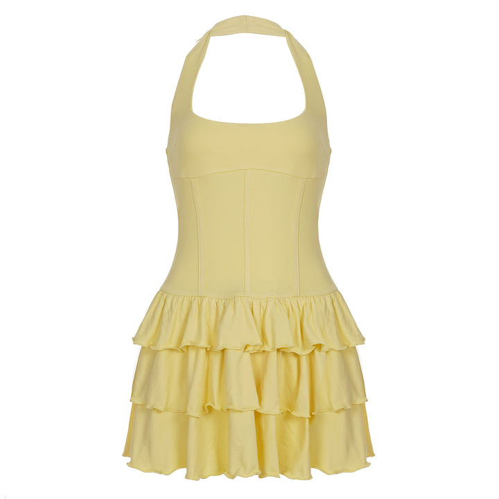 Damen Rapunzel-Kleid mit voluminösem Rüschendesign und tiefem Halterneck Drune