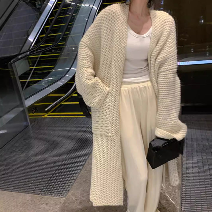 Damen Lässiger Strickmantel mit offenen Fronten und Taschen Drune