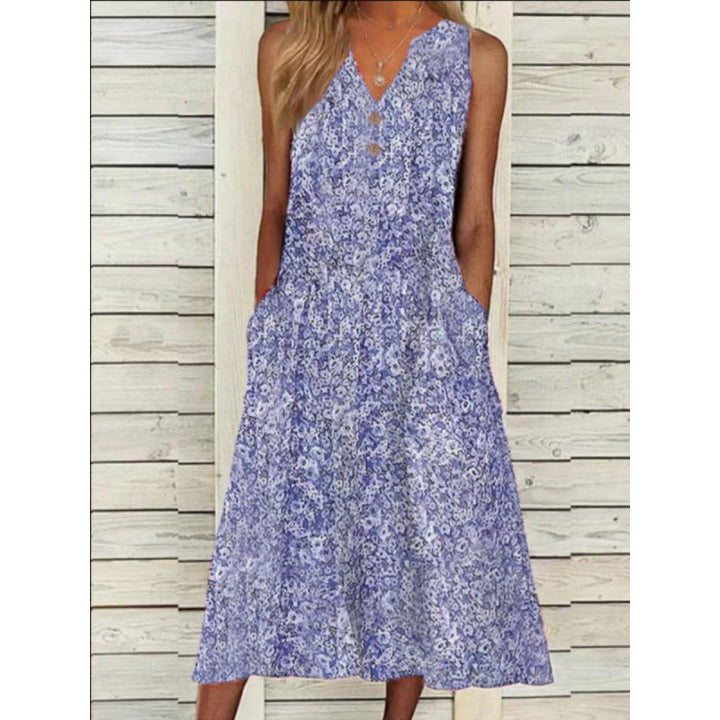 Damen Midi-Kleid mit tiefem V-Ausschnitt, Knopfdetails und praktischen Taschen Drune