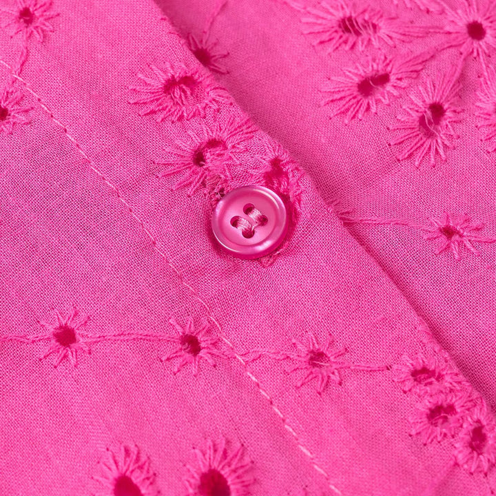 Damen Broderie‑Anglaise Bluse mit weiten Volantärmeln und Hemdkragen Drune