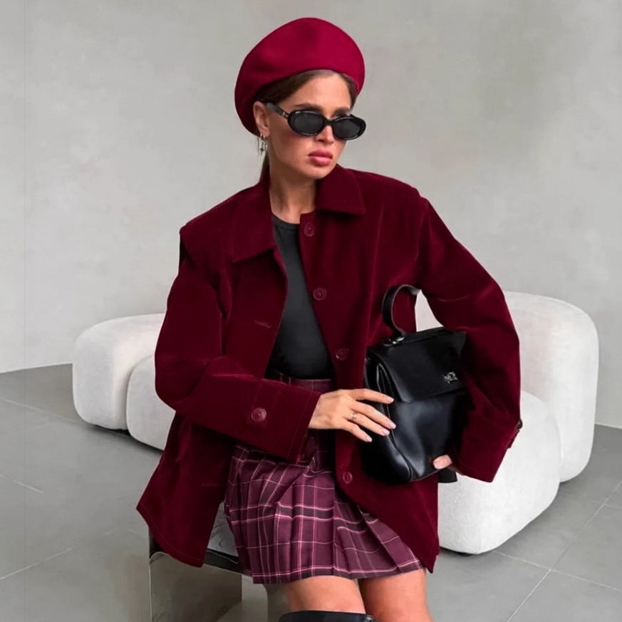 Damen Veloursjacke im modernen Oversized-Stil mit praktischen Taschen Drune