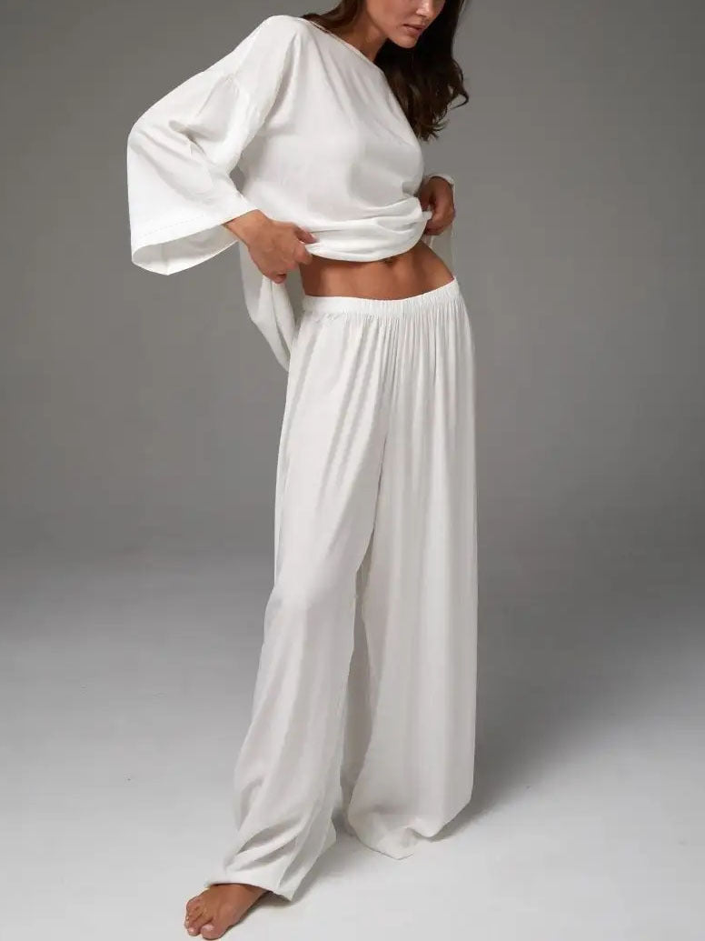 Damen Luftiges Lounge-Set mit weitem Oberteil und eleganten Palazzo-Hosen Drune
