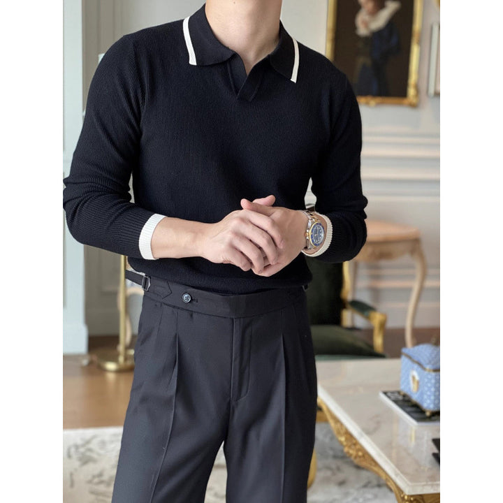 Herren Modisches Strickpullover mit Polokragen Drune