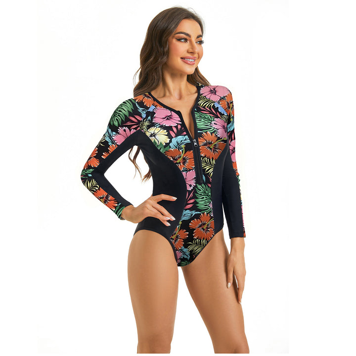Damen Sportlicher Langarm Badeanzug mit floralem Grafikdesign Drune