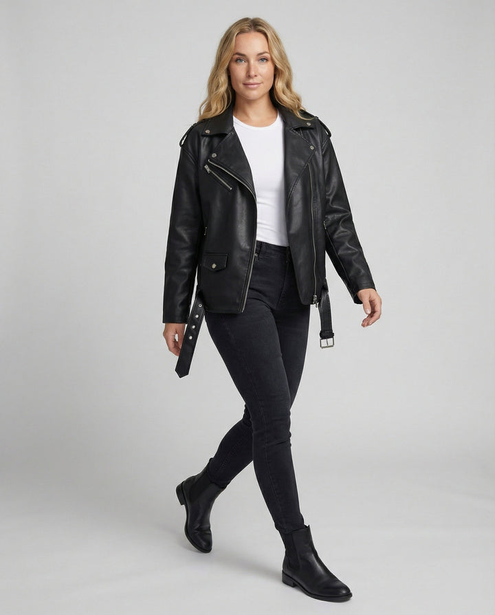 Damen Lockere Kunstleder Bikerjacke