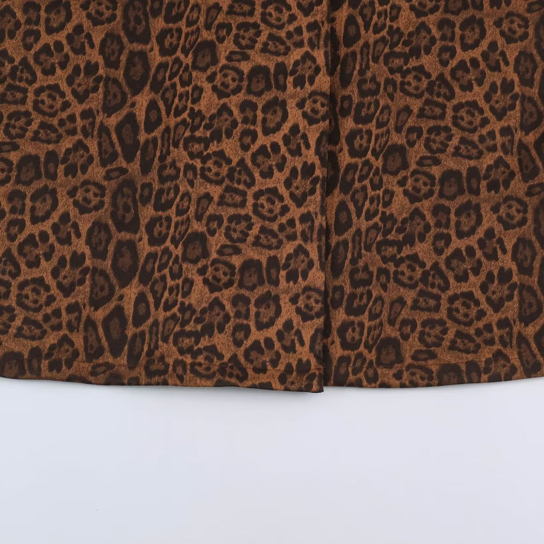 Damen Doppelreihiger Mantel mit Leopardenmuster und Satin-Schalkragen Drune