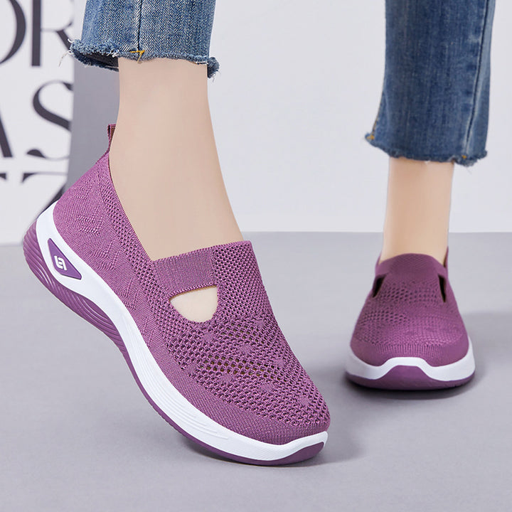 Damen nan leichter gestrickter Slipper-Sneaker mit elastischem Mittelriemen und ergonomischer Memory-Komfortsohle Drune