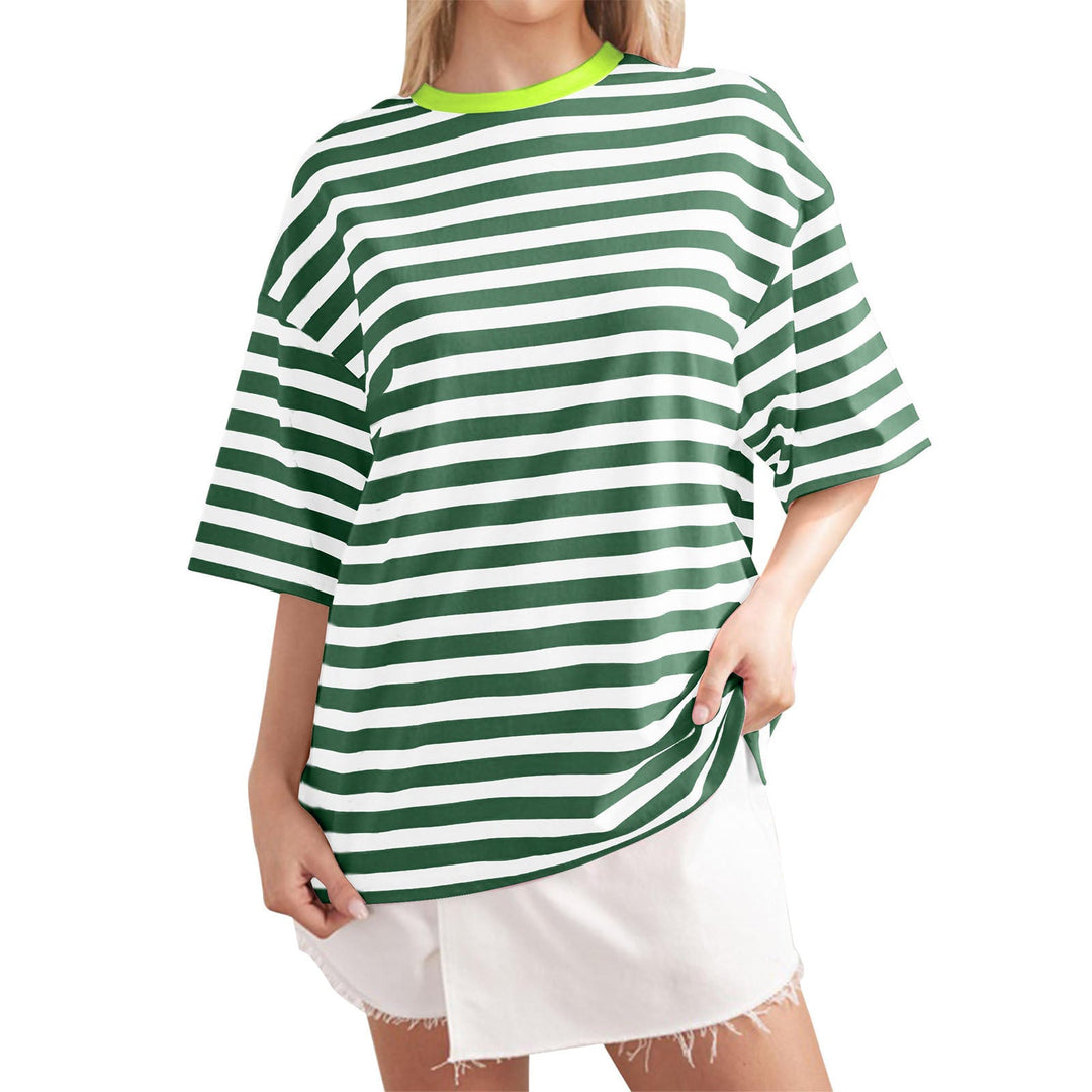 Damen Lässiges Oversized T-Shirt mit gestreiftem Muster Drune