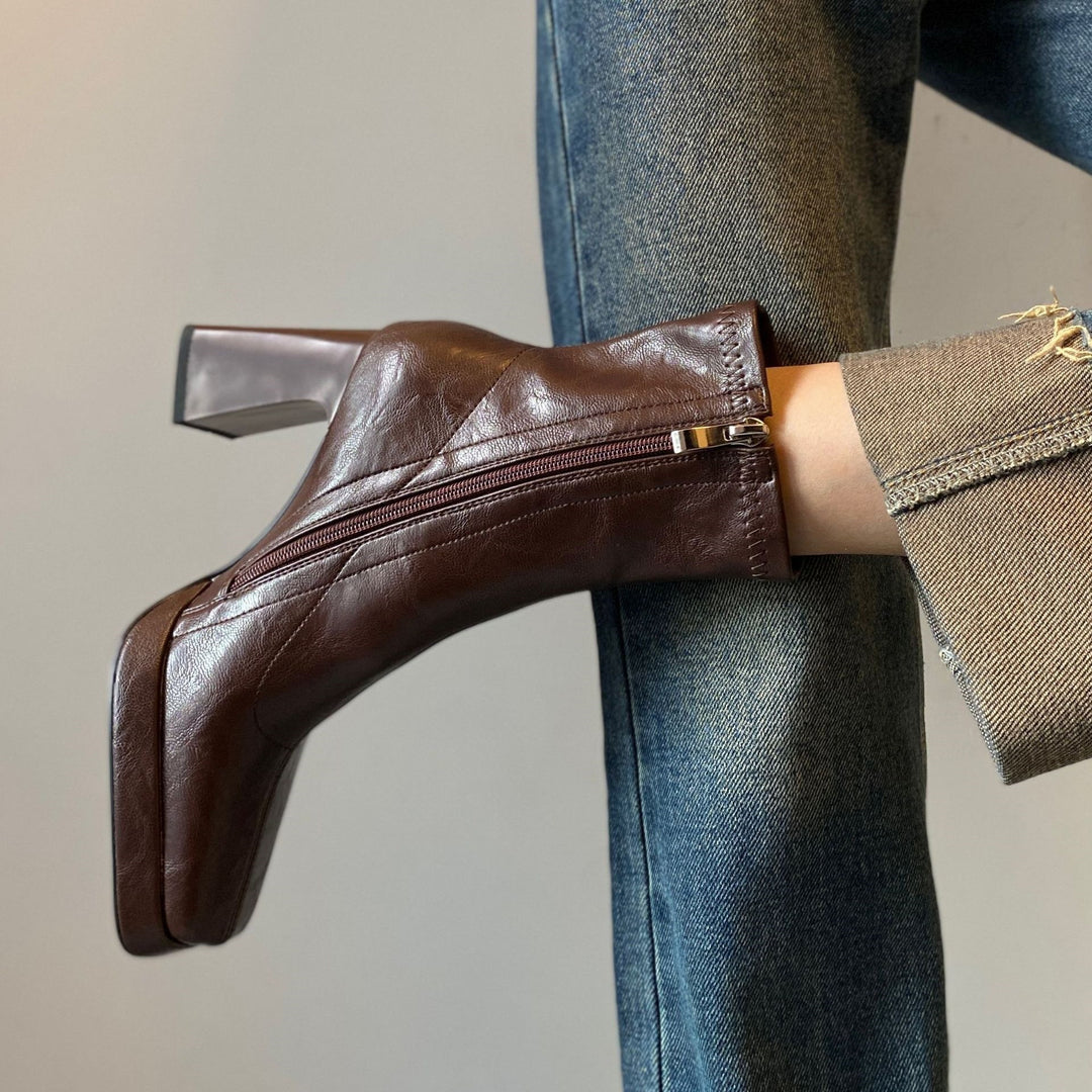Damen Knöchelhohe Stiefelette mit geteilter Vorderblattform, weichem Nappaleder und sculpted Blockabsatz Drune