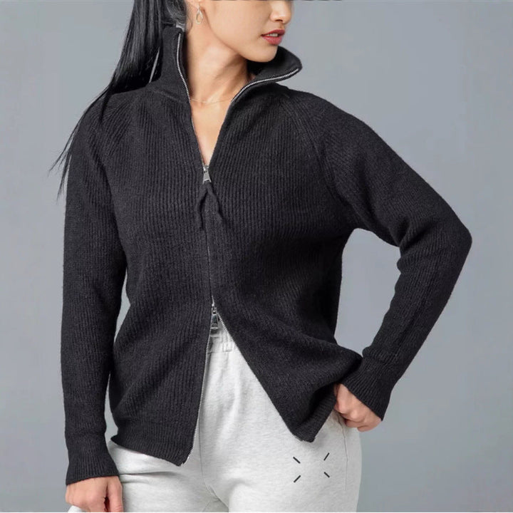 Damen Strickjacke mit hohem Kragen und Reißverschluss Drune