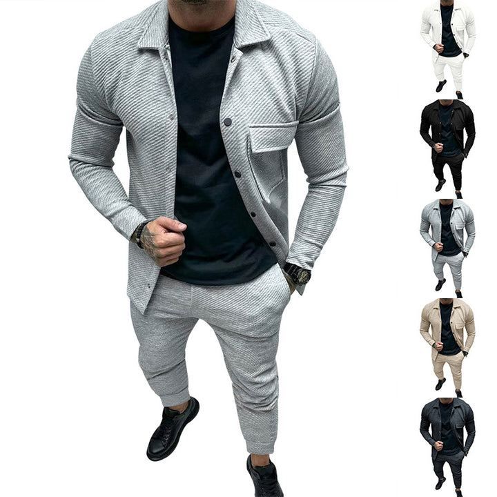 Herren Strukturiertes Jersey-Freizeitset mit Overshirt und Tapered Jogginghose Drune