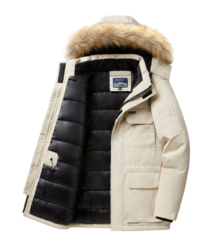 Herren Thermo-Parka mit abnehmbarer Kunstfellkapuze, winddicht und wasserabweisend Drune