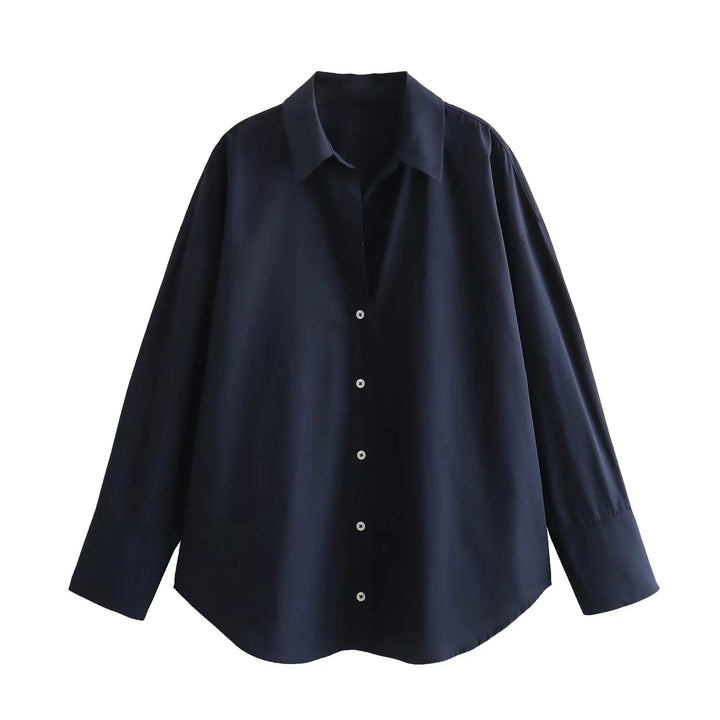 Damen Oversize-Hemdbluse mit überschnittener Schulter und klassischer Knopfleiste Drune
