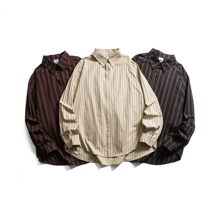 Unisex Oversize-Longline Hemd mit vertikalem Streifenmuster und gerundetem Saum Drune