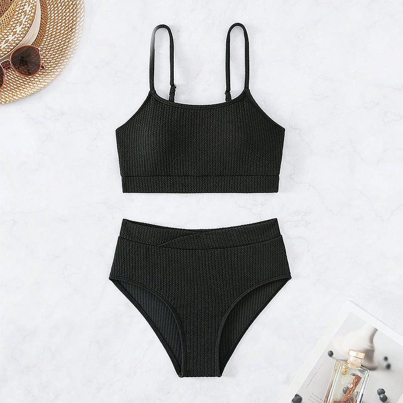 Damen High-Waist Bikini Set mit sportlichem Crop-Top und Rippstruktur Drune