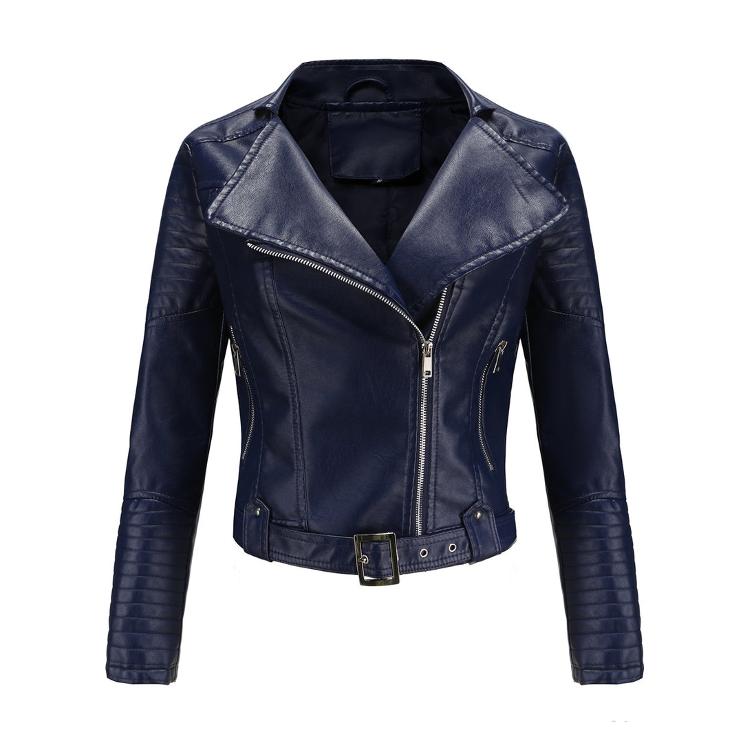 Damen nan kurz geschnittene Motorradjacke in Biker-Optik mit asymmetrischem Reißverschluss und gesteppter Ärmelpartie Drune