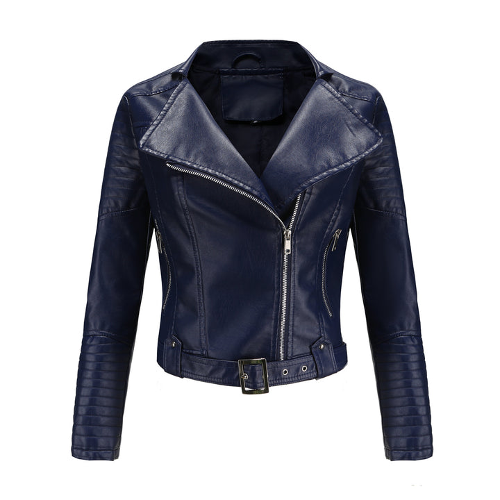 Damen nan kurz geschnittene Motorradjacke in Biker-Optik mit asymmetrischem Reißverschluss und gesteppter Ärmelpartie Drune
