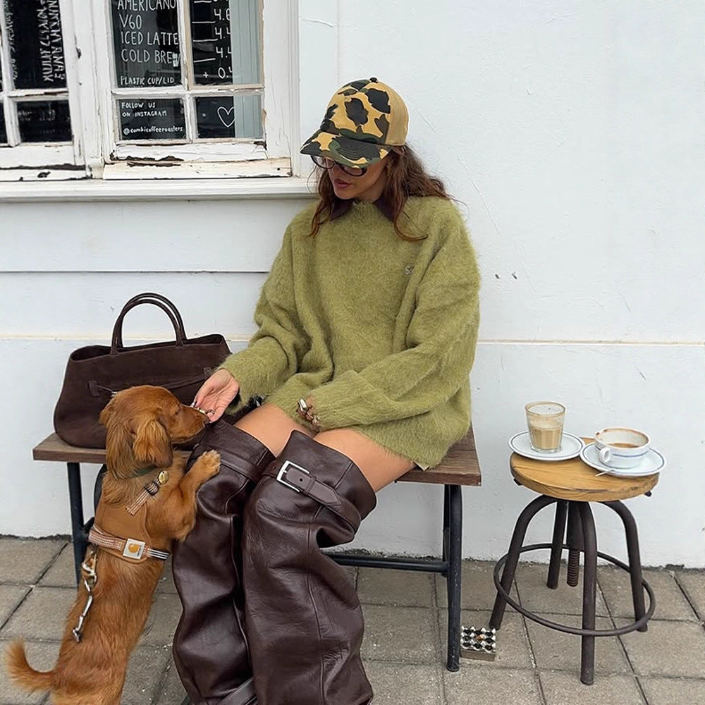 Damen Oversize Mohair-Pulloverkleid mit hochflorigem Strick und lässiger Tunika-Silhouette Drune