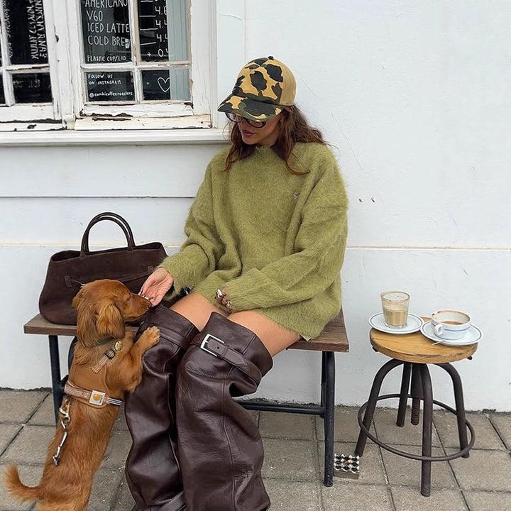 Damen Oversize Mohair-Pulloverkleid mit hochflorigem Strick und lässiger Tunika-Silhouette Drune