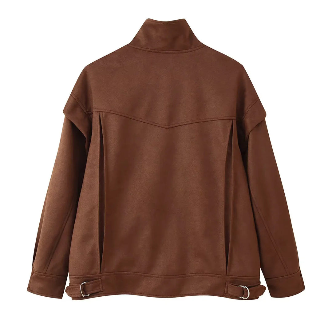 Damen nan Utility-Jacke aus Veloursimitat mit Stehkragen, Pattentaschen und verstellbaren Manschetten Drune