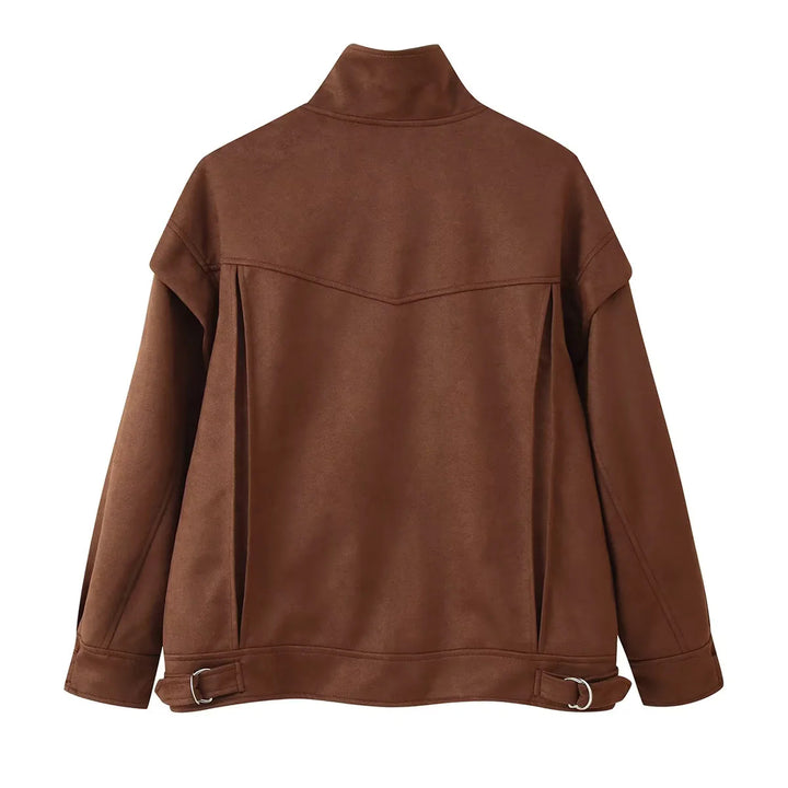 Damen nan Utility-Jacke aus Veloursimitat mit Stehkragen, Pattentaschen und verstellbaren Manschetten Drune