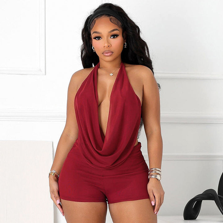 Damen eleganter Jumpsuit mit tiefem V-Ausschnitt und weichem Stoff Drune