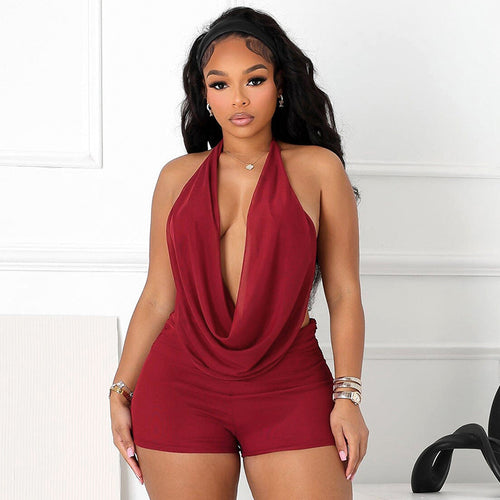 Damen eleganter Jumpsuit mit tiefem V-Ausschnitt und weichem Stoff Drune