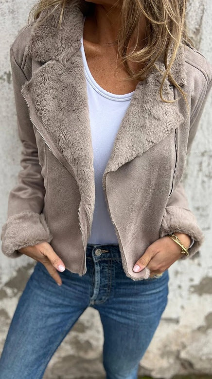 Damen Fleece-gefütterte Bikerjacke mit schickem Revers Drune