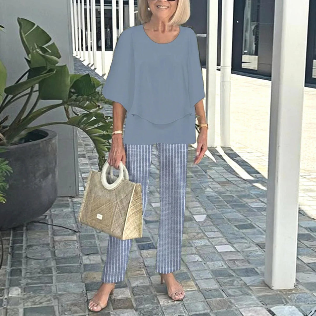 Damen nan Lagen-Tunika mit Cape-Ärmeln und knöchellanger Geradebeinhose mit Grafikprint Drune