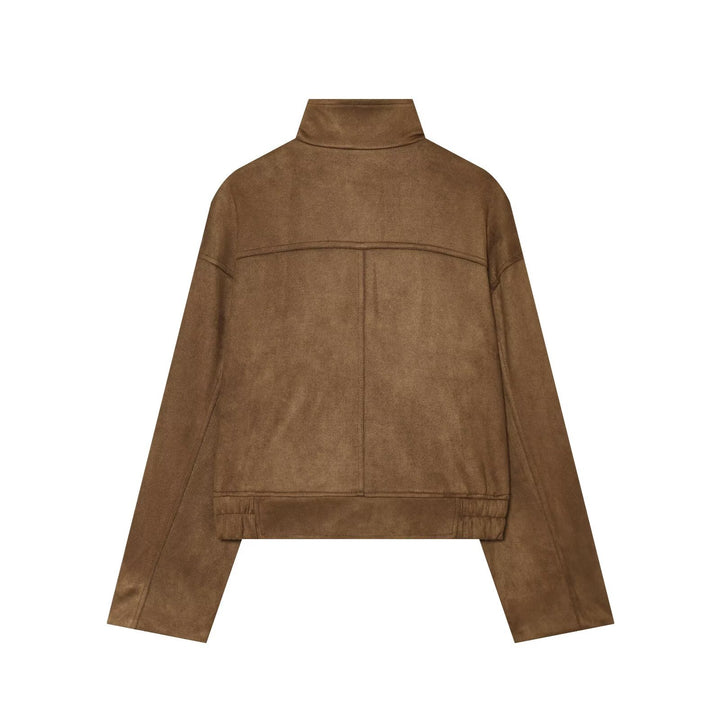 Damen Kurze Boxy‑Suede‑Jacke mit Stehkragen und aufgesetzten Pattentaschen Drune