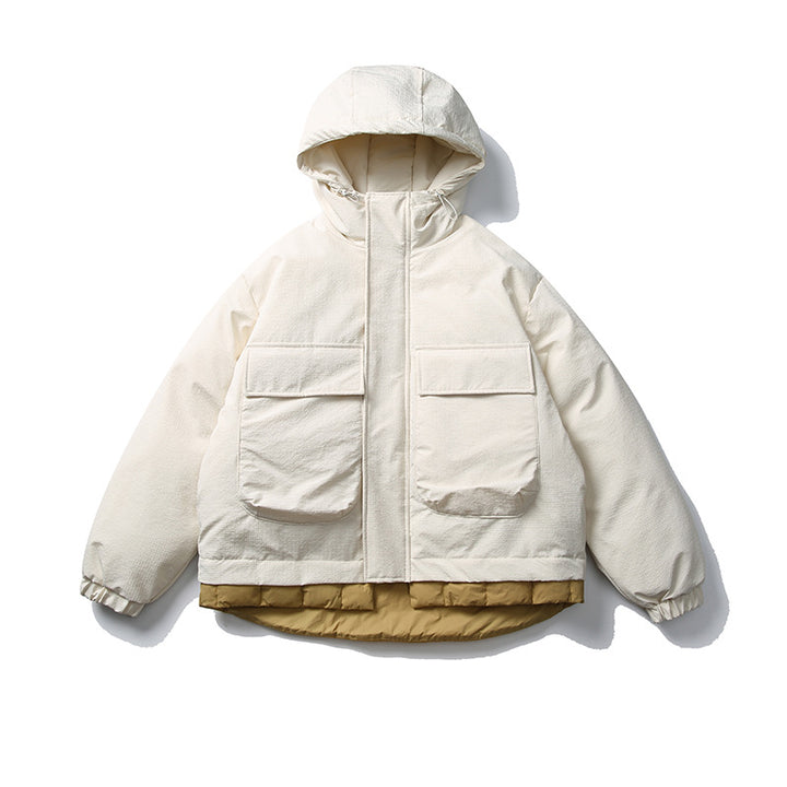Unisex Kurz geschnittene wattierte Kapuzenjacke im Materialmix mit aufgesetzten Taschen Drune