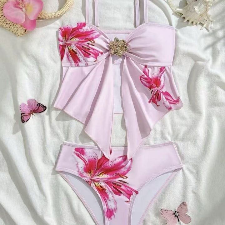 Damen Bikini-Set mit floralem Wickeldetail und eleganter Blütenapplikation Drune