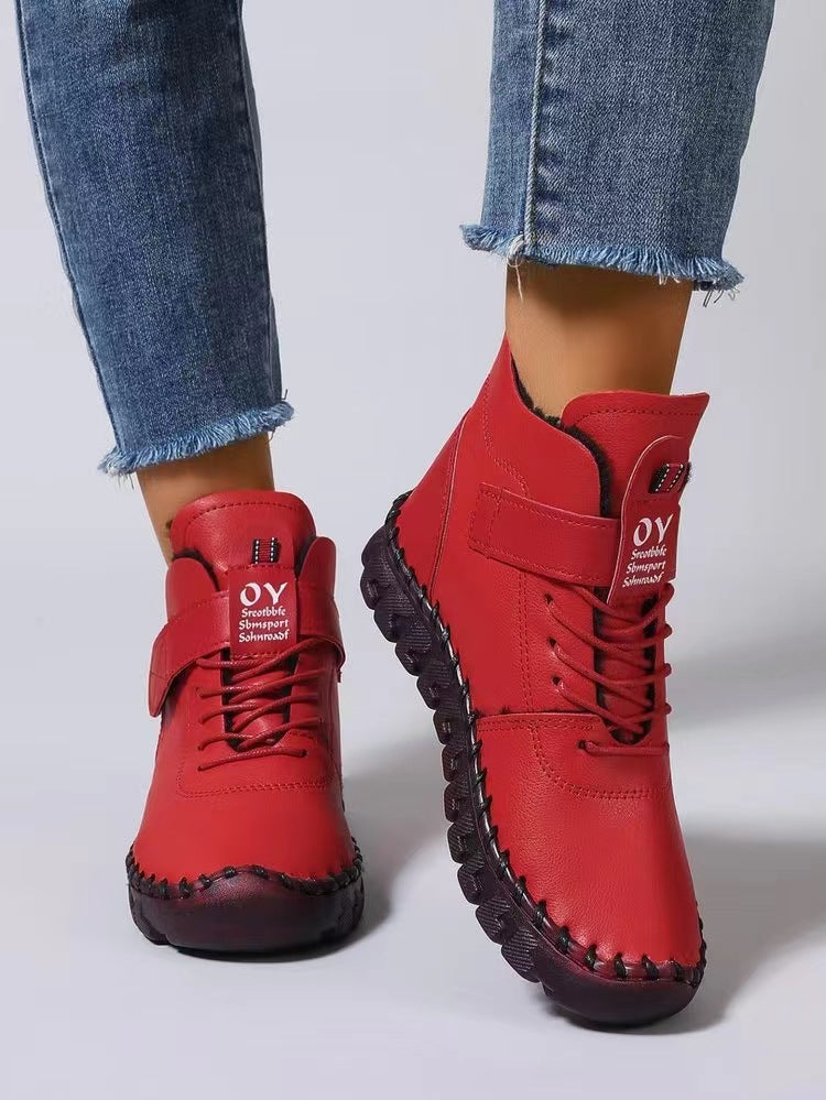 Damen nan knöchelhohe Freizeitboots mit Klettverschluss, elastischer Schnürung und markanter Profilsohle Drune