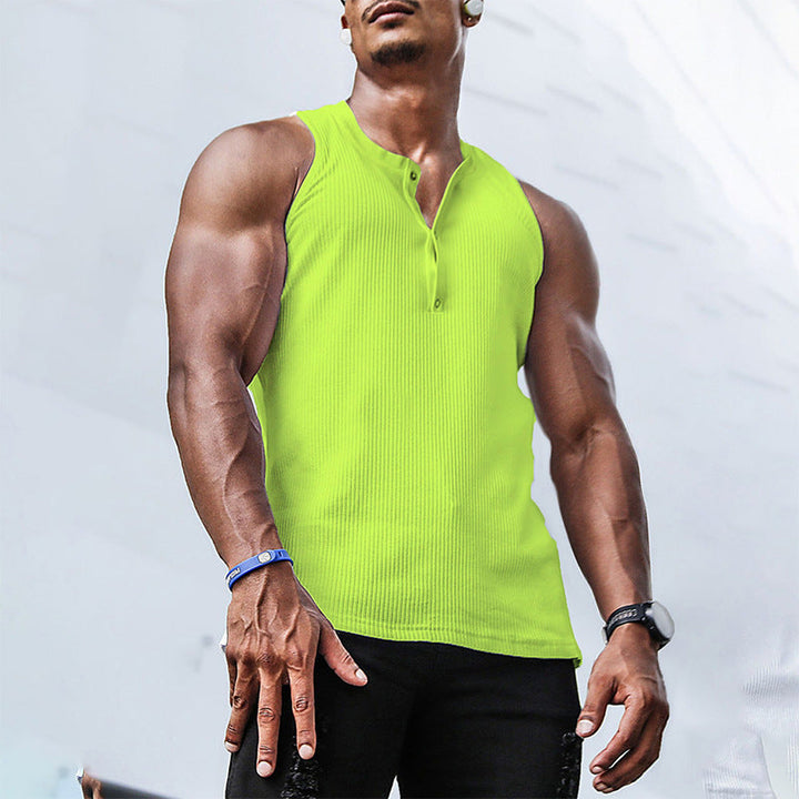 Herren Ärmelloses Sport-Tanktop mit Knopfleiste und atmungsaktivem Gewebe Drune