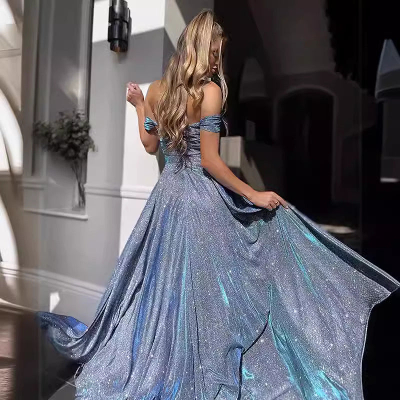 Damen Glamouröses Abendkleid mit schimmerndem Oberteil und floralen Verzierungen Drune