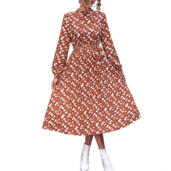 Damen Midikleid mit Rüschendetails und kreativem Muster Drune