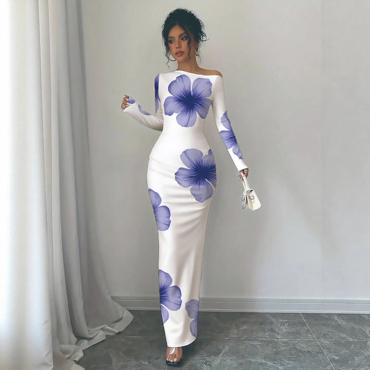Damen elegantes Langarmkleid mit floralem Motiv Drune