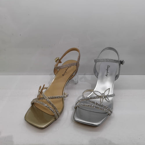 Damen Sandalette mit transparentem Blockabsatz, quadratischer Zehenbox und funkelnden Riemchen Drune